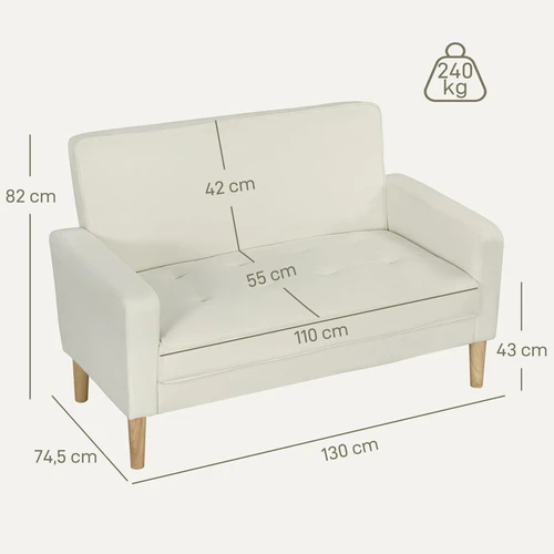 Dvivietė sofa, 2 vietų, 130 × 82 × 74,5 cm - Sofos