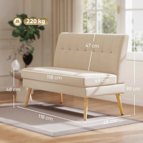 Dvivietė sofa, 2 vietų, Smėlio, 118 × 68 × 90 cm - Sofos