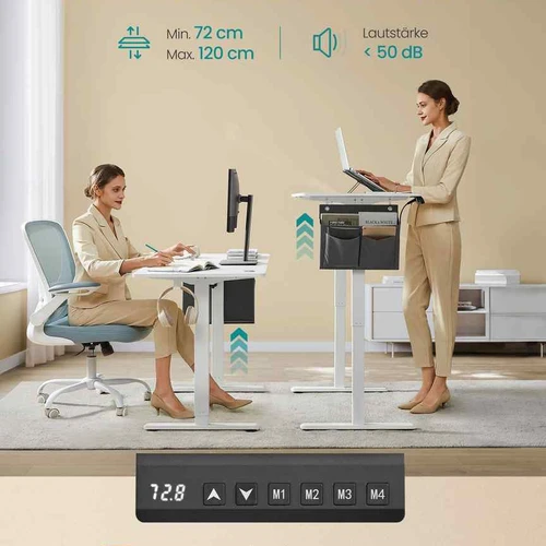 Elektrinis reguliuojamo aukščio rašomasis stalas 60x120x120cm., baltos/pilkos spalvos - Darbo stalai