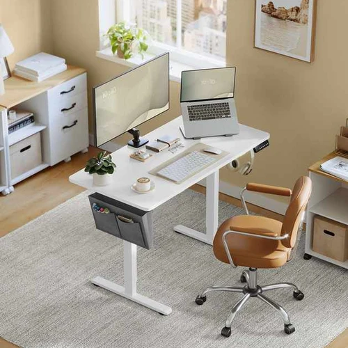 Elektrinis reguliuojamo aukščio rašomasis stalas 60x120x120cm., baltos/pilkos spalvos - Darbo stalai