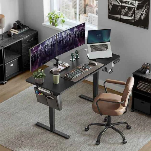 Elektrinis reguliuojamo aukščio rašomasis stalas 60x140x120cm., juodos/pilkos spalvos - Darbo stalai