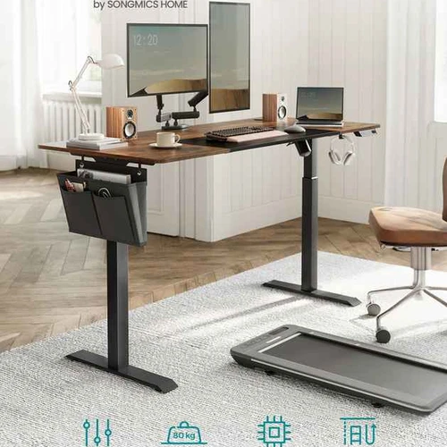 Elektrinis reguliuojamo aukščio rašomasis stalas 70x160x120cm., juodos/rudos spalvos - Darbo stalai