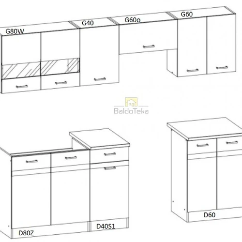 Virtuvės komplektas su stalviršiais 40x60 ir 60x60 cm