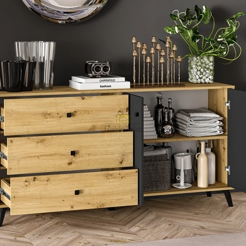 Spinta ąžuolo artisan/juodos matinės/juodos blizgios spalvos