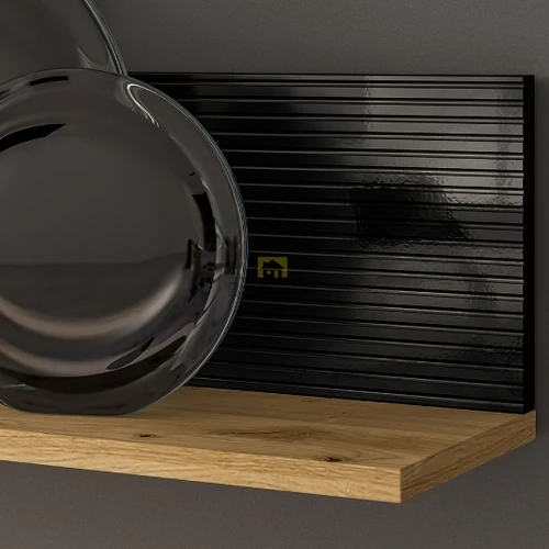 Ąžuolo artisan ir juodos blizgios spalvos lentyna