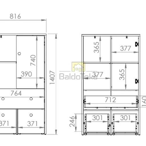 Modernus baltas stalas su keičiamomis durelių spalvomis