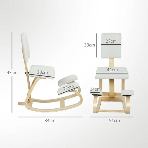 Ergonomiška klūpėjimo kėdė, beržo mediena, kreminė balta, 120 kg maksimaliai apkrovai - Darbo kėdės