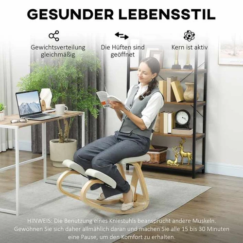 Ergonomiška klūpėjimo kėdė, beržo mediena, kreminė balta, 120 kg maksimaliai apkrovai - Darbo kėdės