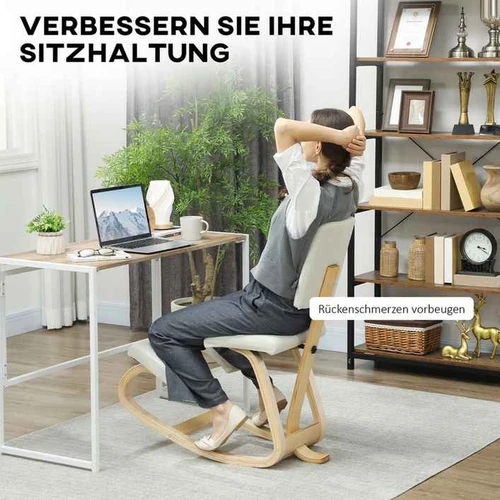Ergonomiška klūpėjimo kėdė, beržo mediena, kreminė balta, 120 kg maksimaliai apkrovai - Darbo kėdės