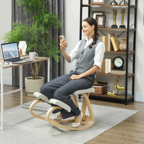 Ergonomiška klūpėjimo kėdė, beržo mediena, kreminė balta, 120 kg maksimaliai apkrovai - Darbo kėdės