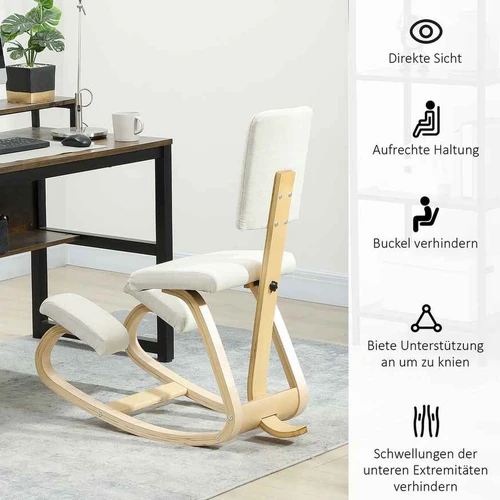 Ergonomiška klūpėjimo kėdė, beržo mediena, kreminė balta, 120 kg maksimaliai apkrovai - Darbo kėdės