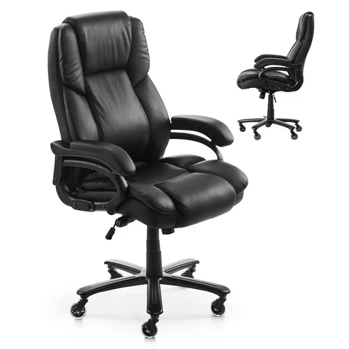 Ergonomiška vadovo biuro kėdė su juosmens atrama, juoda PU oda