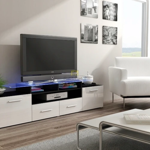 Juoda matinė spinta su baltu fasado apšvietimu