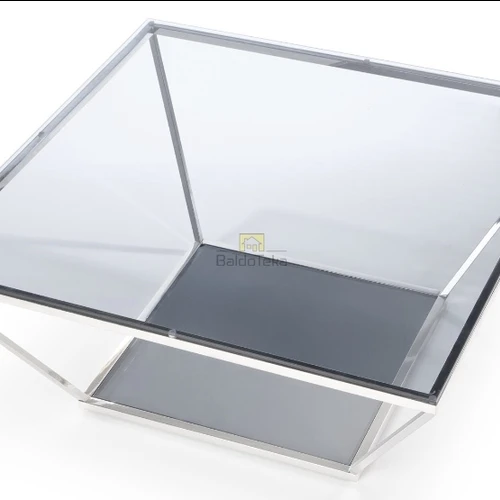 Grūdinto stiklo stalviršis su chromuota plieno apvada