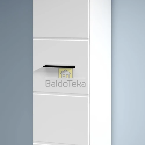 Minimalistinė baltos spalvos spintelė su matiniu ir blizgiu apdailu