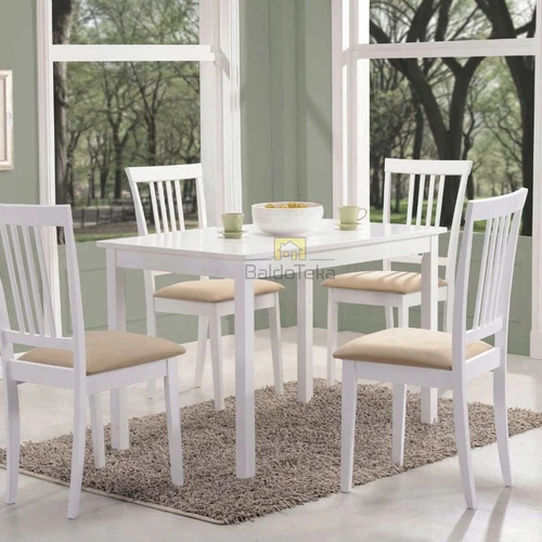 Modernus baltas stalas su MDF stalviršiu ir medinėmis kojomis