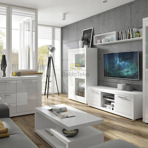 Matinė ir blizgi baltos spalvos spintelė – 92 cm pločio