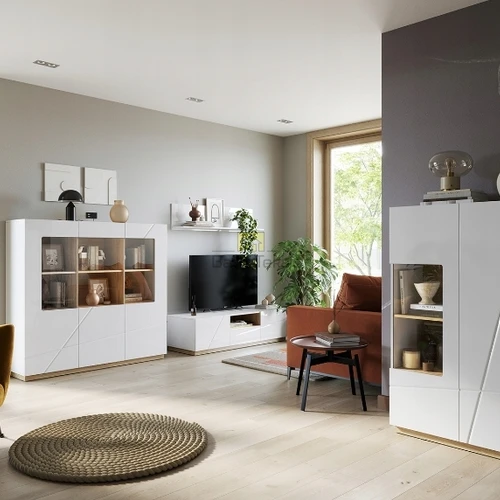 Moderni spinta balta matinė/blizgi/ąžuolas riviera, 16 mm LMDP/MDF