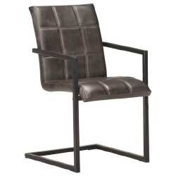 Gembinės valgomojo kėdės, 6vnt., pilkos spalvos, tikra oda - Kėdės