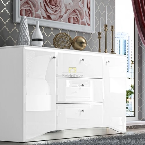 Stilingas baltas blizgus stalas su išoriniu LED apšvietimu