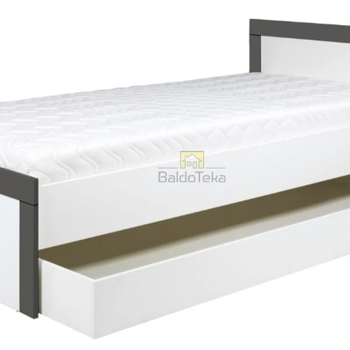 Šiuolaikiška balta matinė lova su grafito akcentais