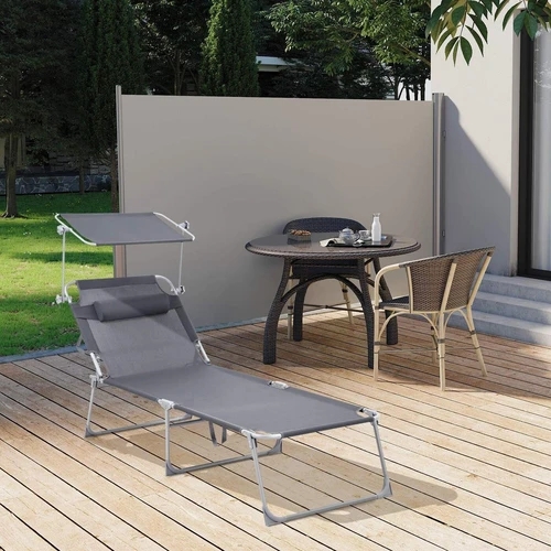 Patvarus šezlongas su milteliniu plienu ir sintetiniu audiniu