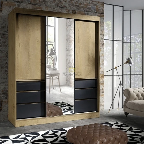 Plati 180 cm spinta su veidrodžiu, ąžuolo lefkas