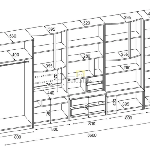 Praktiškas spintos kompleksas su plokščių storimu 18 mm