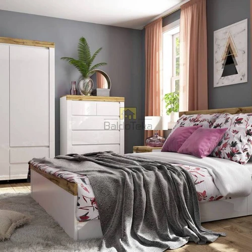 Stilinga balta matinė lova su ąžuolo atspalviu