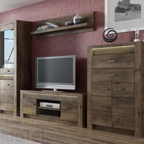 Ekspozicinis stalas su natūralaus medžio lukštu ir apšvietimu