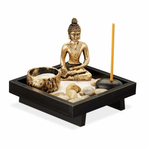 Interjero dekoracija Relaxdays 10029936.0, Kare-San-Sui su Buda, 12,5 × 11,5 × 12,5 cm