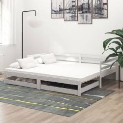 Ištraukiama lova, balta, 2x(90x200)cm,. pušies medienos masyvas