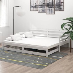 Ištraukiama lova, balta,(2x(90x200))cm, pušies medienos masyvas