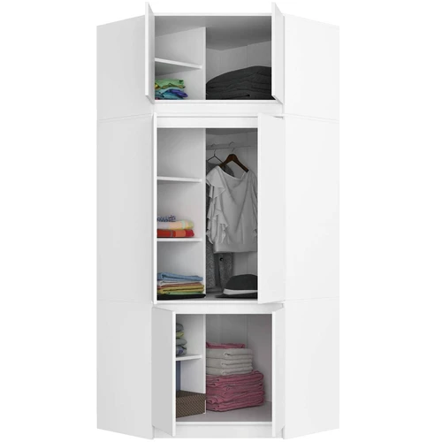 Kampinė drabužių spinta AKORD S100, 6 durys, baltos spalvos, 100/100 × 235 × 50 cm - Spintos, spintelės
