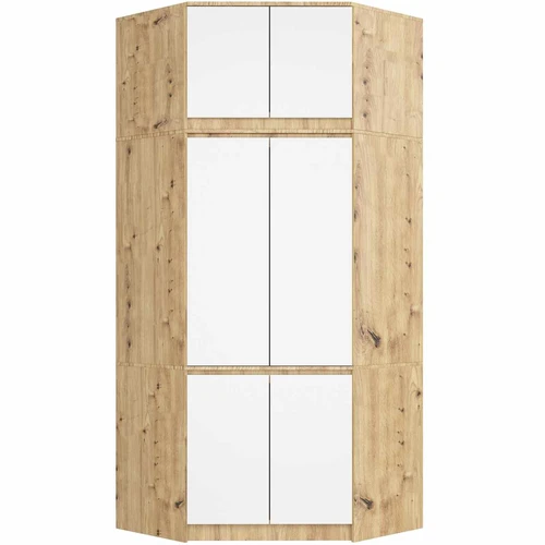 Kampinė drabužių spinta S100, 6 durys, ąžuolo/baltos spalvos, 100 × 235 × 50 cm