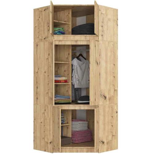 Kampinė drabužių spinta S100, 6 durys, rudos spalvos, 100 × 235 × 50 cm - Spintos, spintelės
