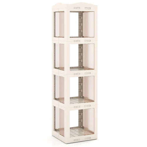 Kampinė knygų lentyna, 4 pakopų, 360° pasukama, Balta, 36,83 × 142,24 × 35,56 cm