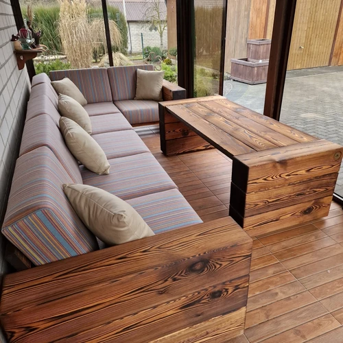Kampinė lauko sofa 1.65m x 3.45m, deginta mediena ¦ TIMBER - Foteliai, sofos