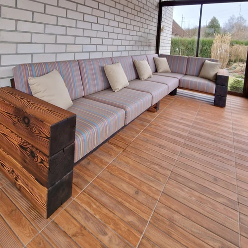 Kampinė lauko sofa 1.65m x 3.45m, deginta mediena ¦ TIMBER