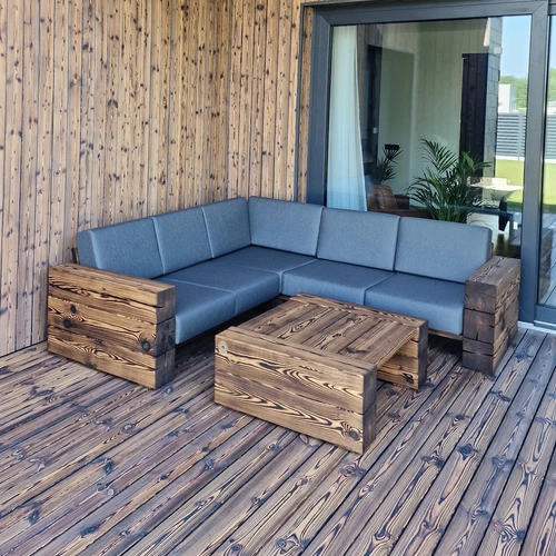 Kampinė lauko sofa 2.25m x 2.25m, deginta mediena ¦ TIMBER