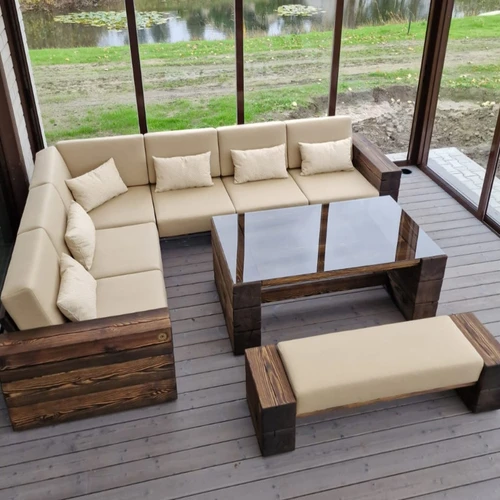 Kampinė lauko sofa 2.25m x 2.85m, deginta mediena ¦ TIMBER