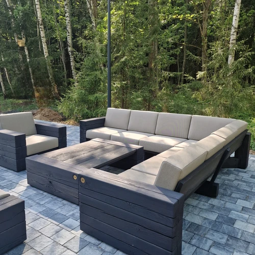 Kampinė lauko sofa 2.85m x 2.85m, deginta mediena ¦ TIMBER