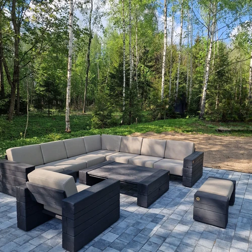Kampinė lauko sofa 2.85m x 2.85m, deginta mediena ¦ TIMBER - Foteliai, sofos