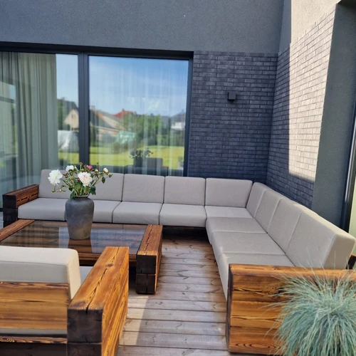 Kampinė lauko sofa 2.85m x 3.45m, deginta mediena ¦ TIMBER - Foteliai, sofos