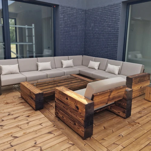 Kampinė lauko sofa 2.85m x 3.45m, deginta mediena ¦ TIMBER - Foteliai, sofos