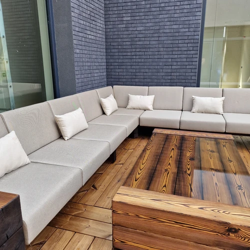 Kampinė lauko sofa 2.85m x 3.45m, deginta mediena ¦ TIMBER - Foteliai, sofos