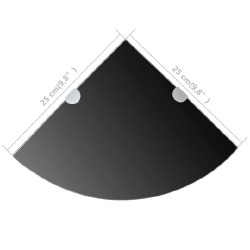 Kampinė lentyna su chromo laikikliais, juodas stiklas 25x25 cm - Vonios lentynos