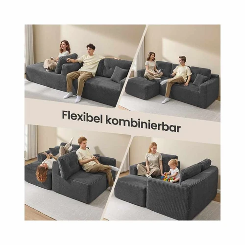 Kampinė modulinė sofa VASAGLE, kairinė, su šezlongu, Pilka, 150 × 244 × 73 cm - Sofos