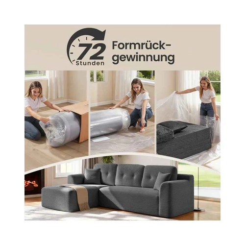 Kampinė modulinė sofa VASAGLE, kairinė, su šezlongu, Pilka, 150 × 244 × 73 cm - Sofos