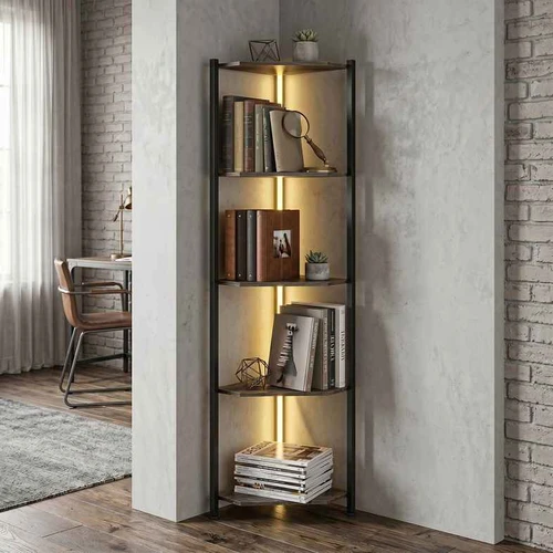Kampinė pastatoma knygų lentyna, 5 lentynos, 32 × 147 × 32 cm - Lentynos